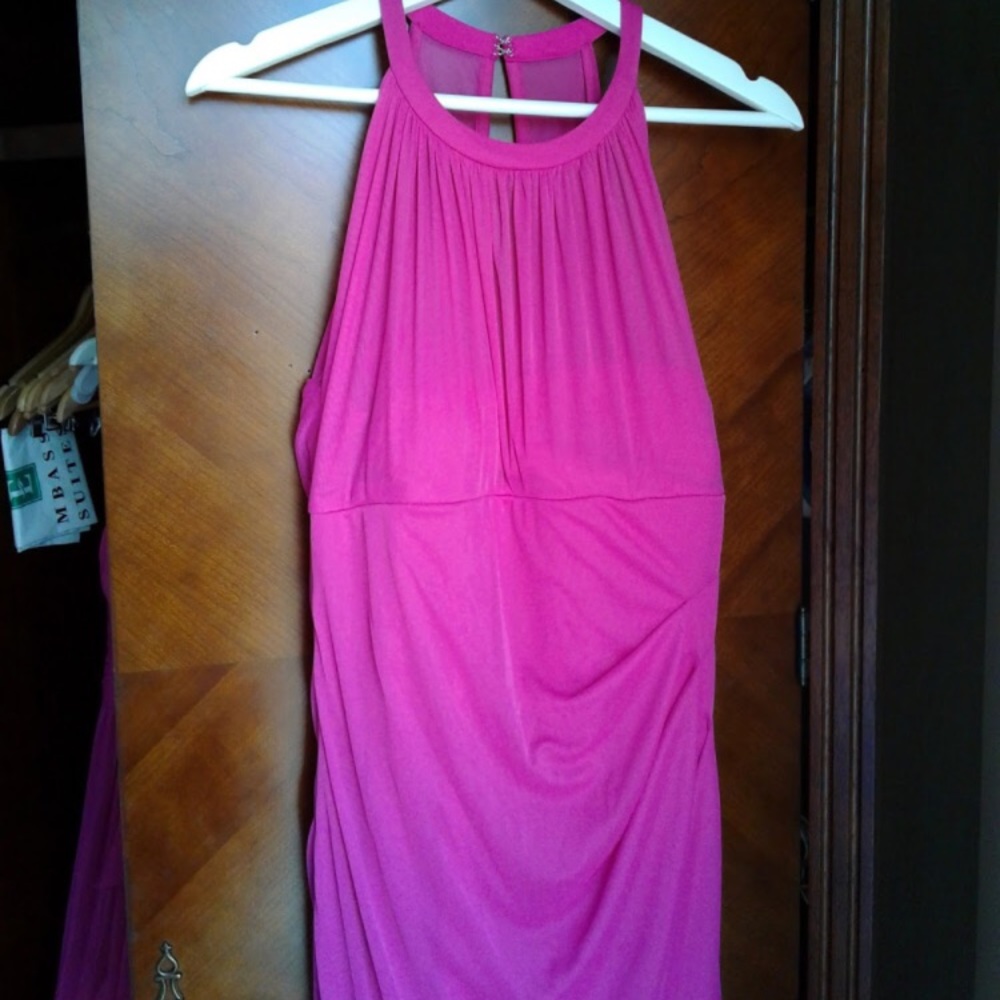 Fuchsia pink Davids bridal dress